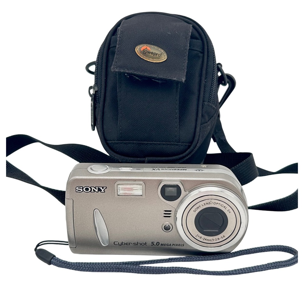 Sony Cyber-shot DSC-P92 5.0MP Digital Camera Silver Lowepro Z-10 Case & SIM Card